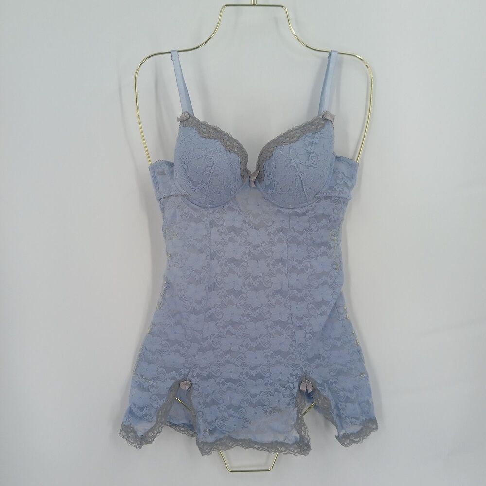 Vintage Blue Lace Trim Camisole chemise lingerie Womens Small S 36B